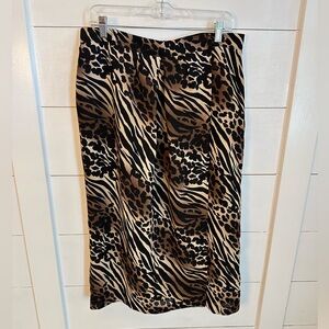 Y2K VINTAGE LINEA DONNA 12 Animal print brown polyester wrap skirt classic 90's